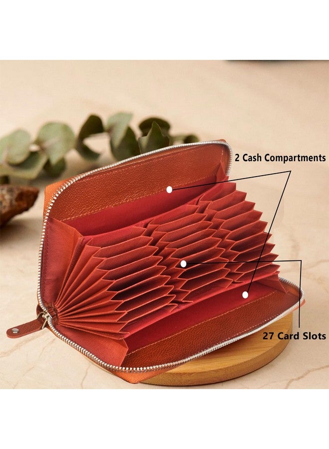 ABYS حامل بطاقات الهوية للرجال والنساء من ABYS مصنوع من الجلد الأصلي ومحمٍ من RFID بسعة 27 فتحة (بني فاتح) - Image 4