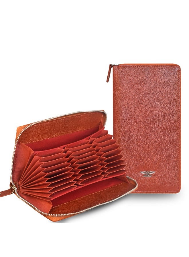 ABYS حامل بطاقات الهوية للرجال والنساء من ABYS مصنوع من الجلد الأصلي ومحمٍ من RFID بسعة 27 فتحة (بني فاتح) - Image 1