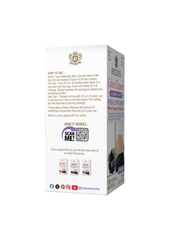 Hyleys Colon Cleanse Herbal Supplement Tea, Acai Berry Flavor, 25 Tea Bags - Image 2