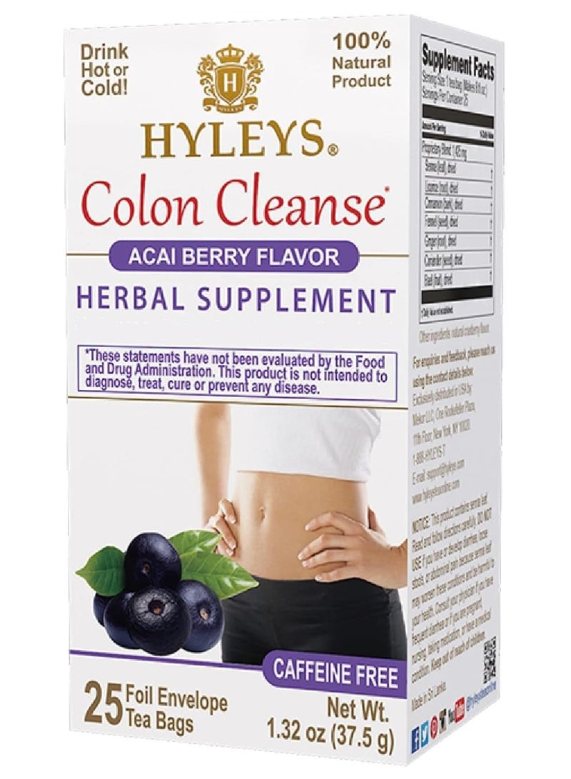 Hyleys Colon Cleanse Herbal Supplement Tea, Acai Berry Flavor, 25 Tea Bags - Image 1