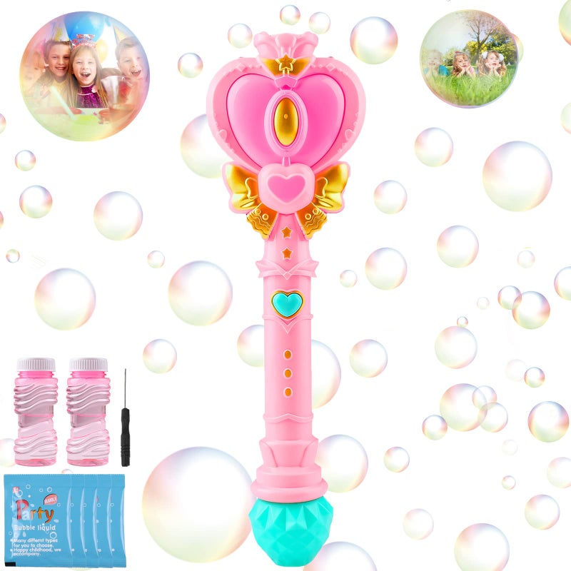Tlkiaa Bubble Wand for Kids Princess Heart Bubble Machine Blower Maker Wand with Light Easter Christmas Basket Stocking Stuffers Outdoor Toys Gifts for 3 4 5 6 7 8 Years Old Toddlers Little Girls - Image 2
