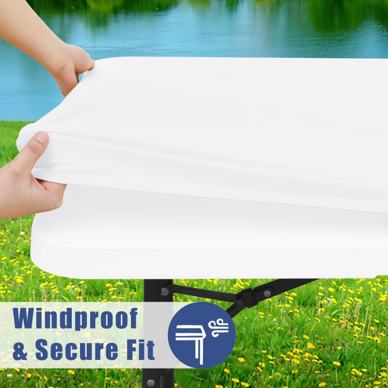 Moosfor Spandex 5 Foot Rectangle Table Cloth 2 Pack, Elastic Fitted Tablecloths for Picnic, Stretch Washable Patio Table Cover for Outdoor, Camping, Banquet and Parties (White, 36"x60") - Image 3