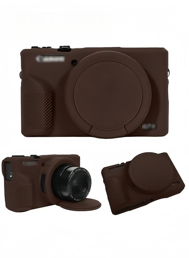 جراب حماية فاخر من السيليكون الناعم مع غطاء عدسة قابل للإزالة، مخصص للكاميرا الرقمية Canon PowerShot G7X Mark III — قابل للغسل، خفيف الوزن، ويوفر حماية أنيقة — باللون البني - Image 1