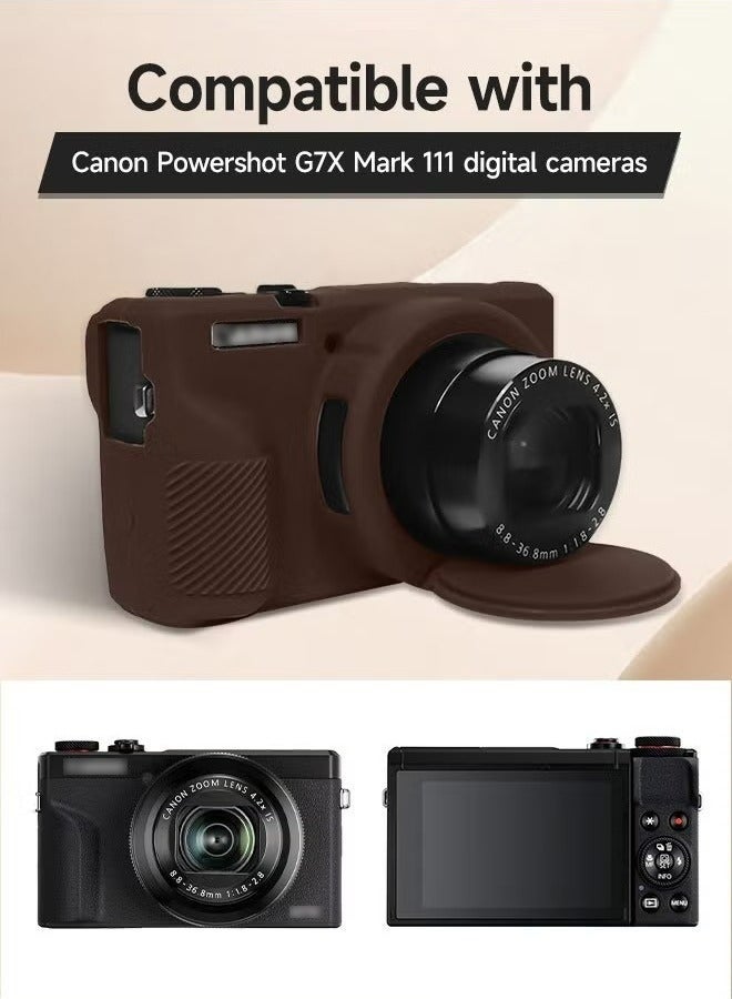 جراب حماية فاخر من السيليكون الناعم مع غطاء عدسة قابل للإزالة، مخصص للكاميرا الرقمية Canon PowerShot G7X Mark III — قابل للغسل، خفيف الوزن، ويوفر حماية أنيقة — باللون البني - Image 4
