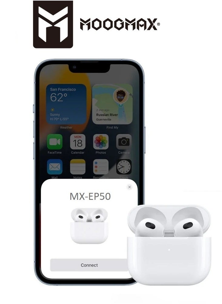 MOOGMAX - Moogmax MX-EP50 TWS wireless Earbuds with powerful sound, clear microphone HD voice, Pop up window (only with Iphone),  and wireless case charging - Image 1