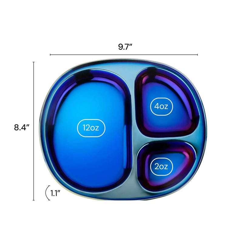 Ahimsa Stainless Steel Plates For Kids, Pediatrician Designed Divided Plates for Toddlers & Baby, Non Toxic, Unbreakable & Dishwasher Safe, Iridescent Blue Set of 4 - Image 5