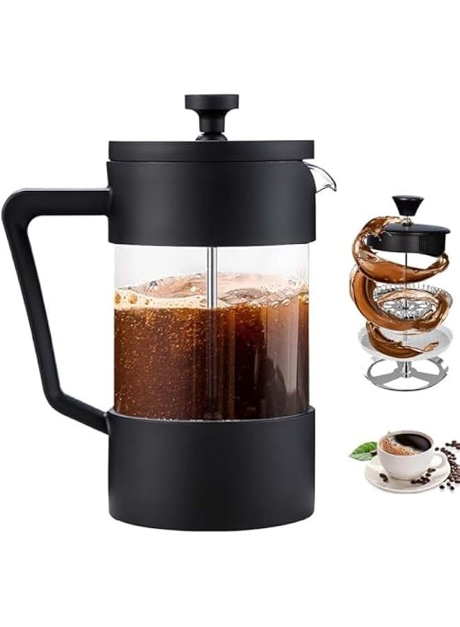 Beauenty French Press Coffee Maker, Tea Kettle 1 Liter Insulated Piston Tea Pot Cafetiere Coffee Cup with Filter Stainless Steel Borosilicate Glass Coffee Maker Press Durable Heat Resistant-1000ML 34OZ - Image 1