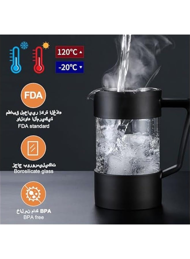 Beauenty French Press Coffee Maker, Tea Kettle 1 Liter Insulated Piston Tea Pot Cafetiere Coffee Cup with Filter Stainless Steel Borosilicate Glass Coffee Maker Press Durable Heat Resistant-1000ML 34OZ - Image 5