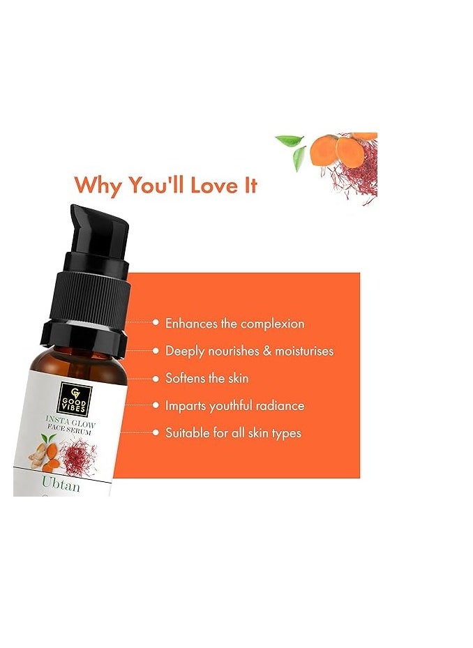 Good Vibes Good Vibes Ubtan Insta Glow Face Serum Rejuvenate Skin Moisturize Brightening & Nourishing Skin Serum For All Skin Types Vegan With Turmeric, Saffron, Vitamin B3 - No Parabens, Sulphates & Mineral Oil  - Image 2