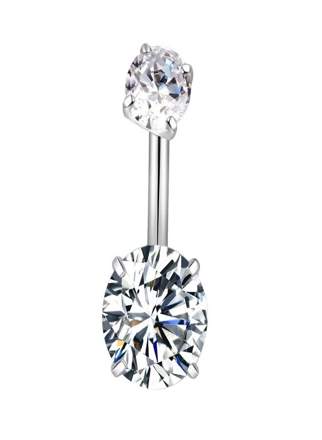 واي أتش إم إم YHMM 14G 3/8"(10mm) حلقات سرة من الفولاذ الجراحي مرصعة بالزركونيا المكعبة المستديرة، قضيب سرة، مسمار ثقب الجسم (قطعة واحدة شفافة) - Image 1