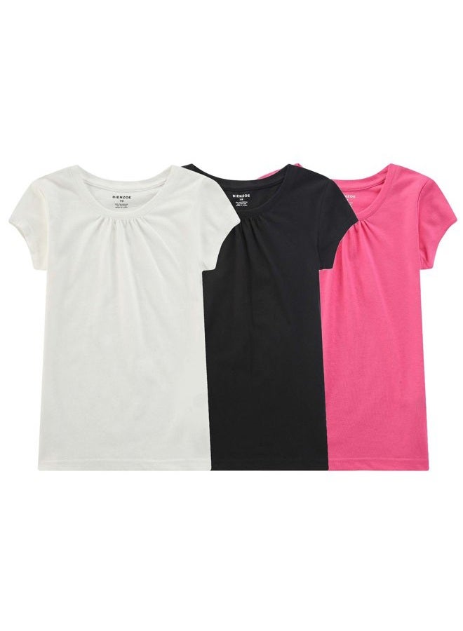 Bienzoe Girls School Uniform Tshirt: Kids Solid Color Tops 3pcs PackA 6/6X, 6-7 Years - Image 1