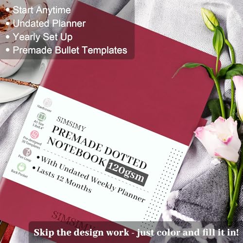 SIMSIMY Premade Dotted Journal Notebook with Bullet Templates, Pre-made Dot Grid Journaling with Undated Weekly & Monthly Planner, Various Trackers - 12 Month Organization, A5 Hardcover - Image 2