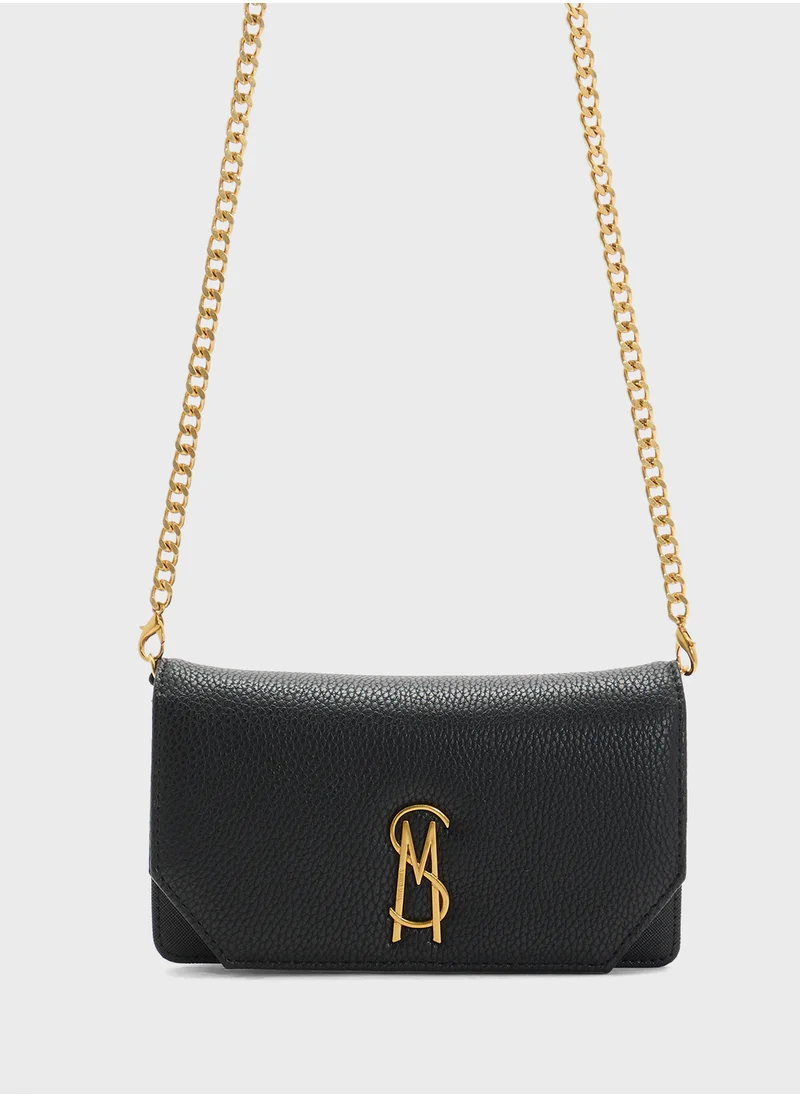 STEVE MADDEN Bnano Chain Detail Logo Flap Over Crossbody Bag