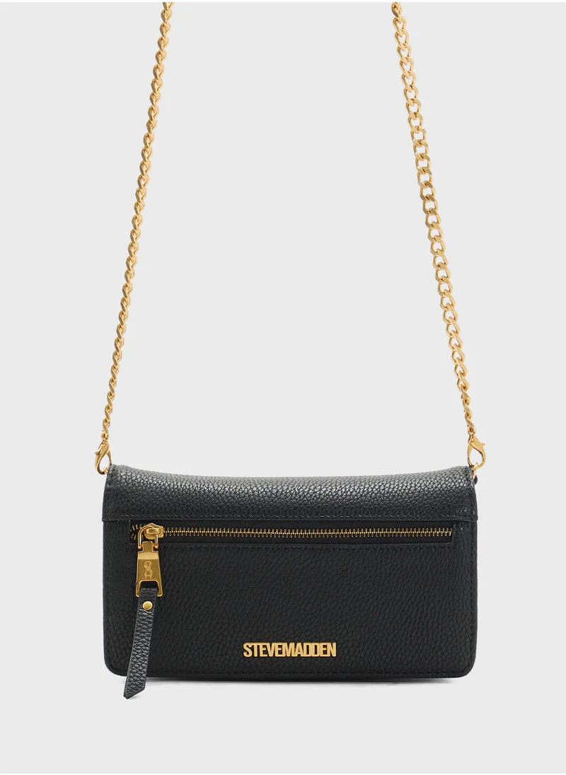 STEVE MADDEN Bnano Chain Detail Logo Flap Over Crossbody Bag