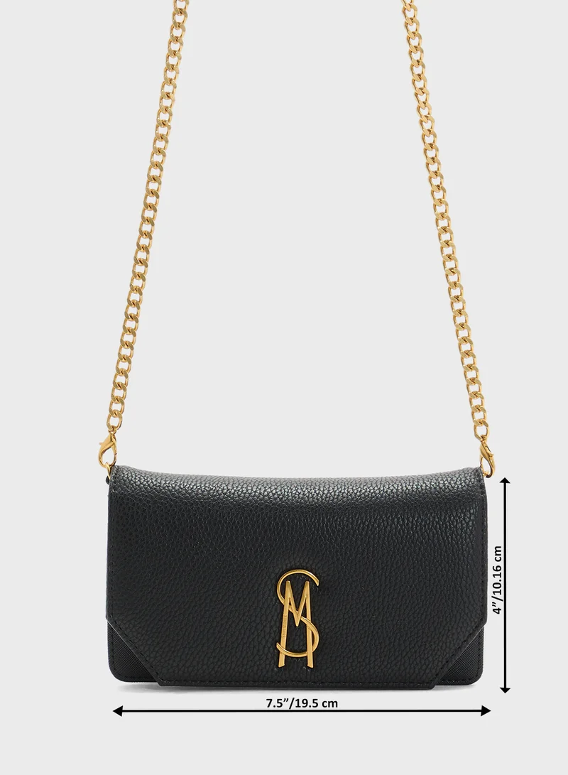 STEVE MADDEN Bnano Chain Detail Logo Flap Over Crossbody Bag