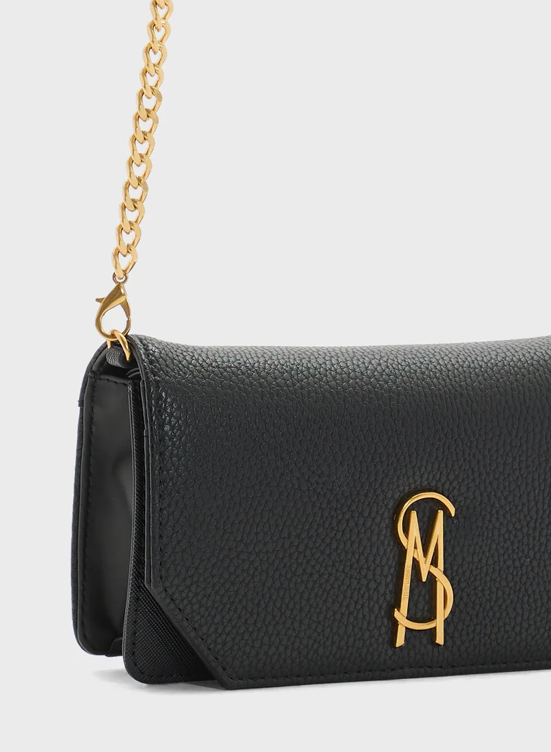 STEVE MADDEN Bnano Chain Detail Logo Flap Over Crossbody Bag