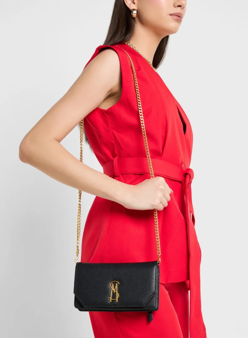 STEVE MADDEN Bnano Chain Detail Logo Flap Over Crossbody Bag