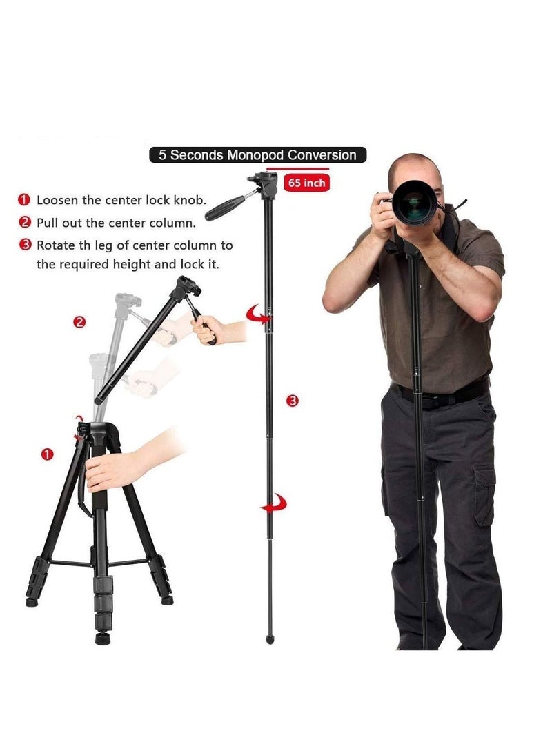 Jmary KP-2254 Professional Aluminum Tripod Monopod for All DSLR Cameras (Black) - Image 3