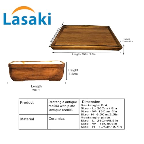 Lasaki Rectangle Shaped Antique with Tray Rec003 Ceramic Planter | Mini Flower Plant Container/gamla for Indoor, Outdoor, Garden Decoration, Balcony & Office - Image 2