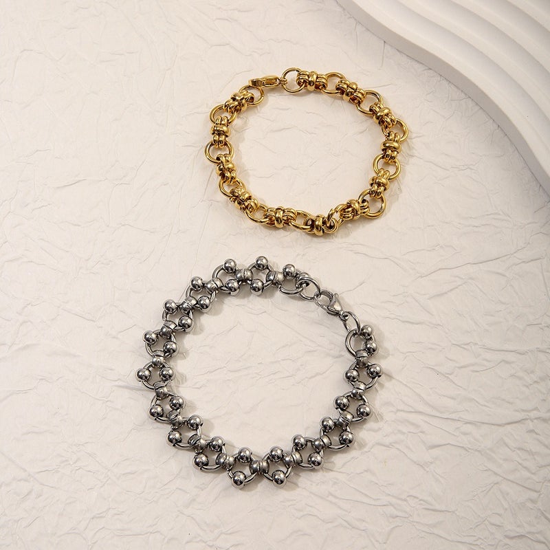 Men's Hip Hop Stainless Steel Chain Bracelet with Geometric Links, 18K Gold or Steel Color, Unisex Fashion Jewelry - Image 5