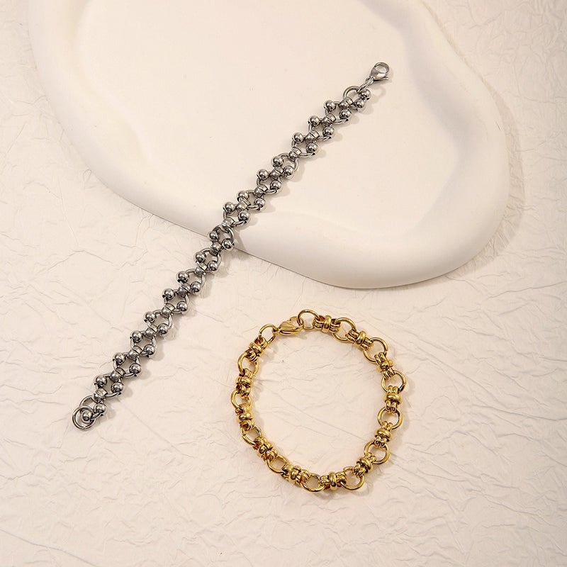 Men's Hip Hop Stainless Steel Chain Bracelet with Geometric Links, 18K Gold or Steel Color, Unisex Fashion Jewelry - Image 3
