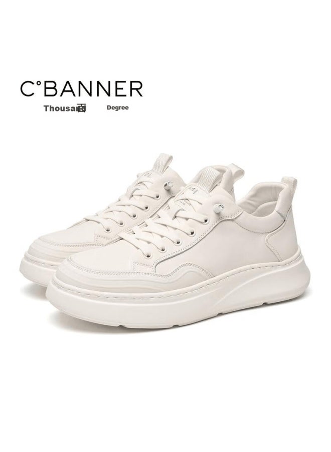 C.banner First Layer Cowhide Men's Casual White Sneakers Versatile Board Shoes White Size 39