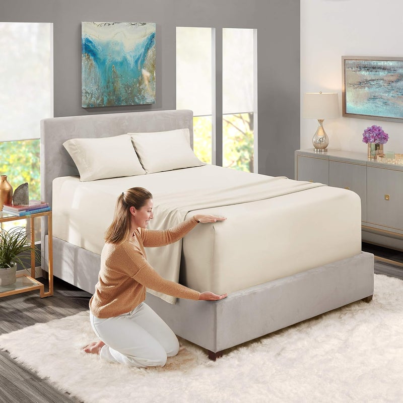 Nestl Extra Deep Pocket Fitted Sheet - Deep King Fitted Sheet Set – Super Deep Pocket Sheet - Ultra Deep Fitted Sheet - for Extra Deep Pocket Mattress - King Size Sheets - 78 x 80 inches - Off White - Image 2