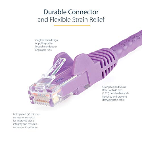 StarTech.com 10ft CAT6 Ethernet Cable - Purple CAT 6 Gigabit Ethernet Wire -650MHz 100W PoE++ RJ45 UTP Category 6 Network/Patch Cord Snagless w/Strain Relief Fluke Tested UL/TIA Certified (N6PATCH10PL) - Image 4