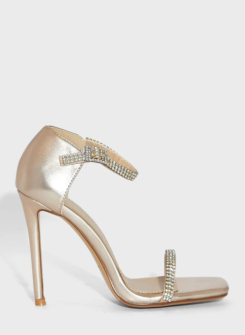 Namshi x Sabrina Diamante Ankle Strap Square Toe Sandal