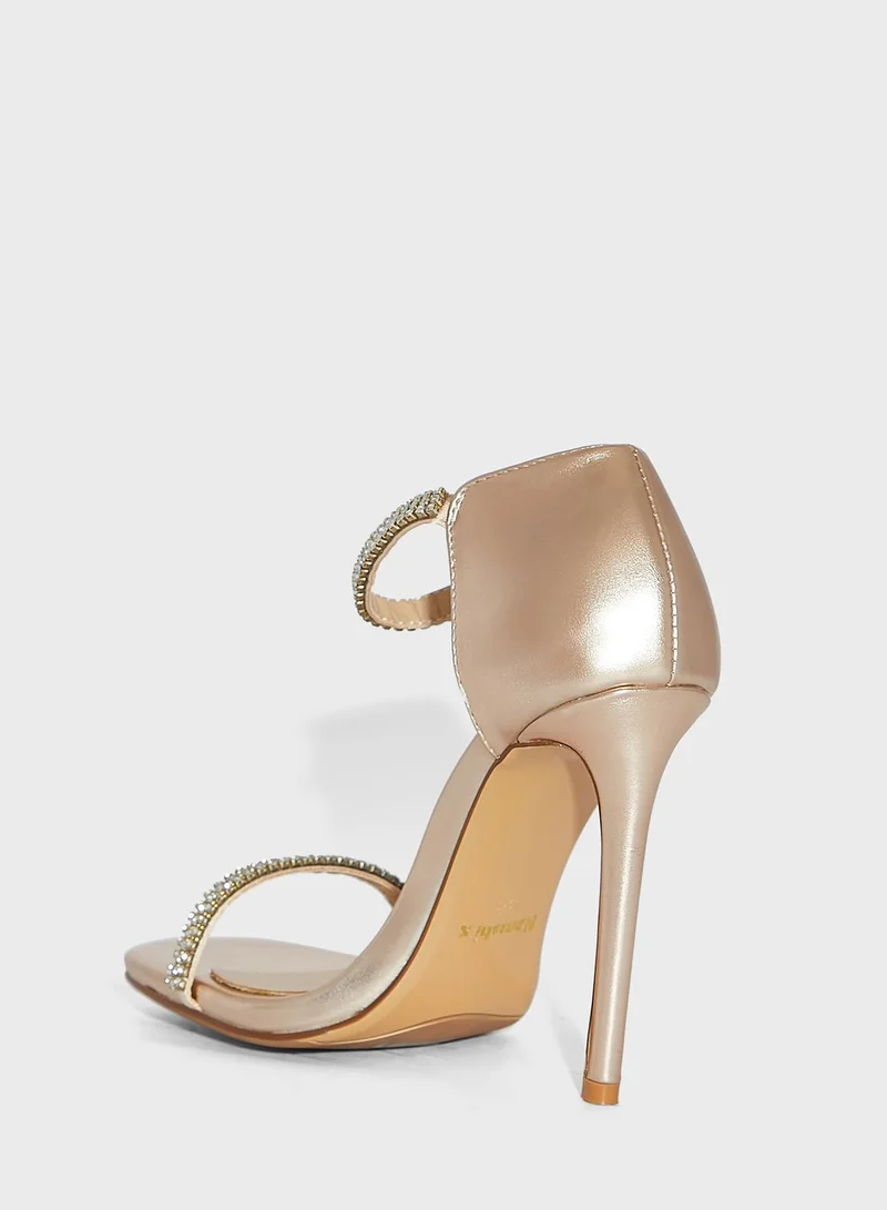 Namshi x Sabrina Diamante Ankle Strap Square Toe Sandal