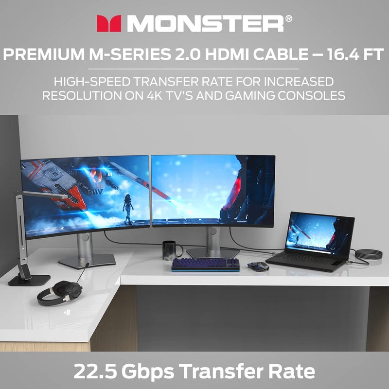 Monster M-Series Certified Premium HDMI Cable 2.0, Features 4K Ultra HD at 60Hz Refresh Rate, Duraflex Jacket, and Triple Layer Shielding, 22.5 Gbps - 16.4 ft - Image 3