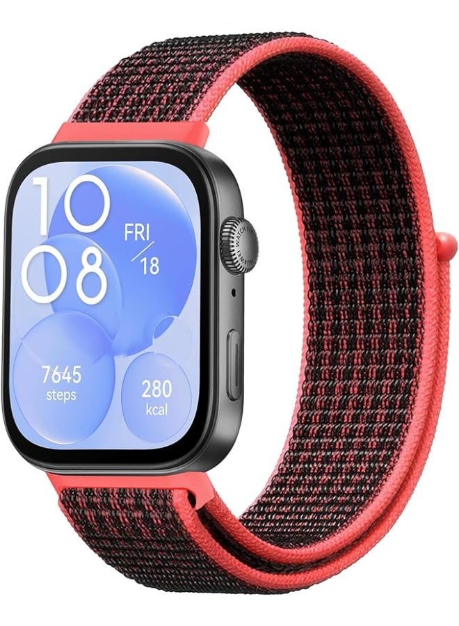 Sports band compatible with Huawei Fit 3  4 and 4 Pro watches red and black nylon strap  red - Image 1
