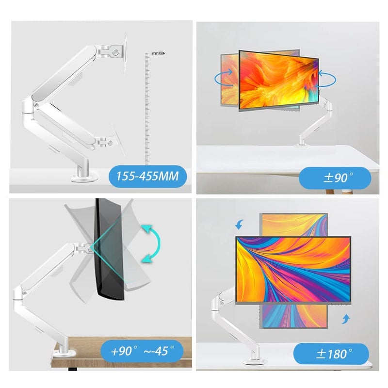 HILLPORT Single Desk Monitor Arm for 17-30 Inch LED LCD Displays, 360° Rotating Gas Spring Arm, 2 Optional Mounting Methods, VESA Support 75-100 mm and Weight 4.4-19.8 lbs M5W - Image 2