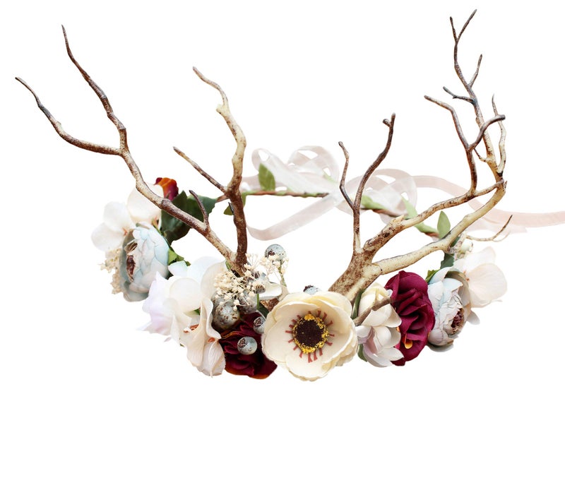 LLinfflr Deer Antler Hair Band with Flowers Adjustable Size 16cm18cm Diameter Hair Hoop Party Cosplay Costume Unisex