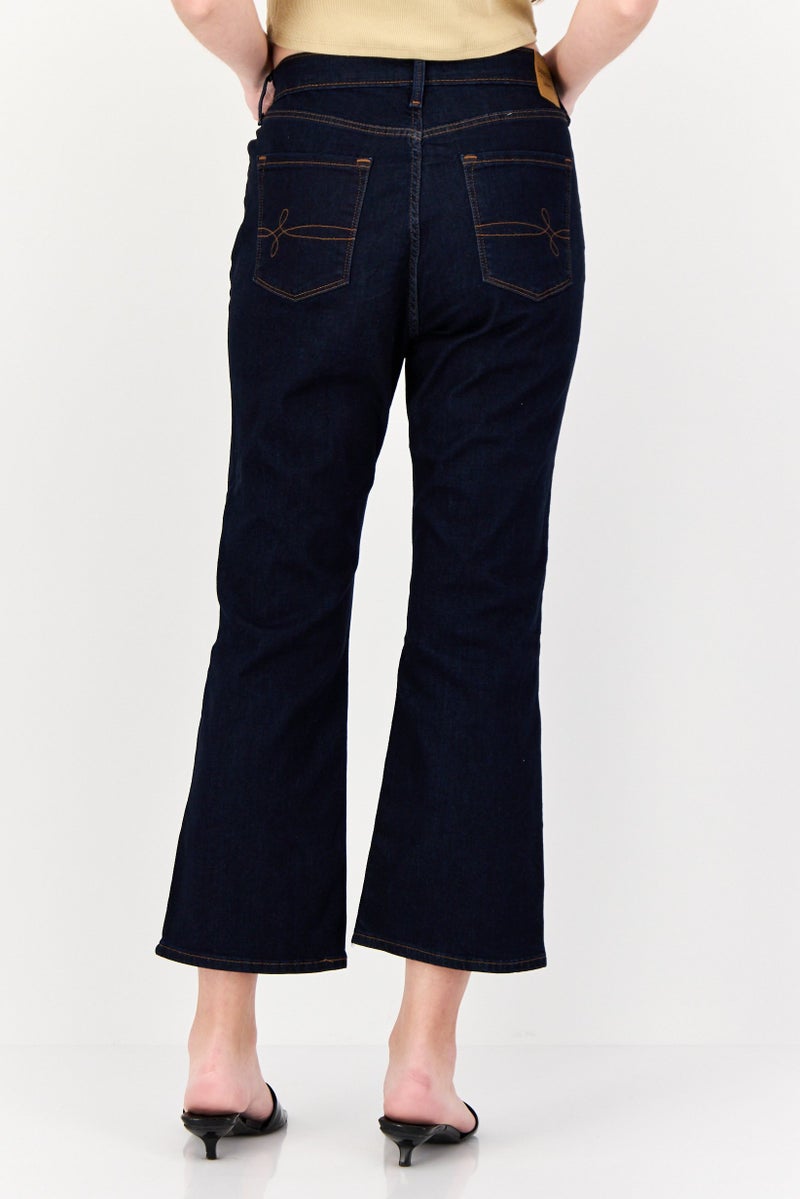 Women Regular Fit  Dark Washed Stretchable Cropped Jeans, Navy