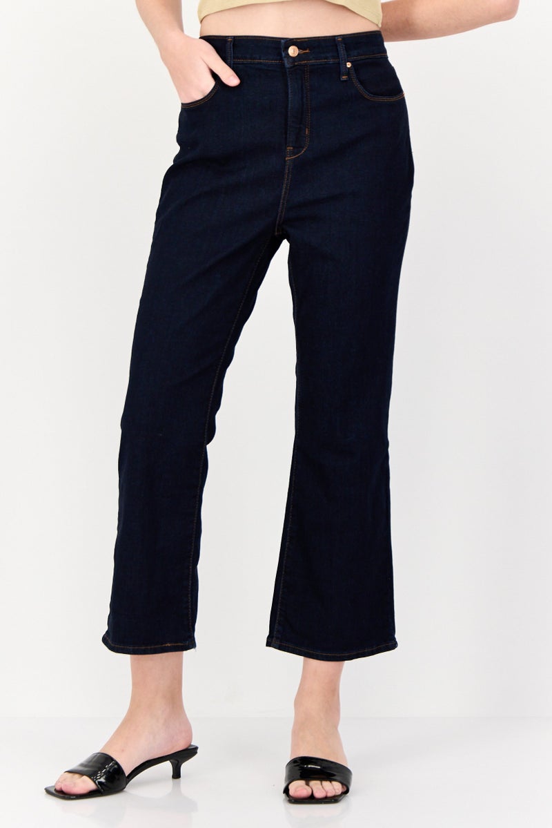Women Regular Fit  Dark Washed Stretchable Cropped Jeans, Navy