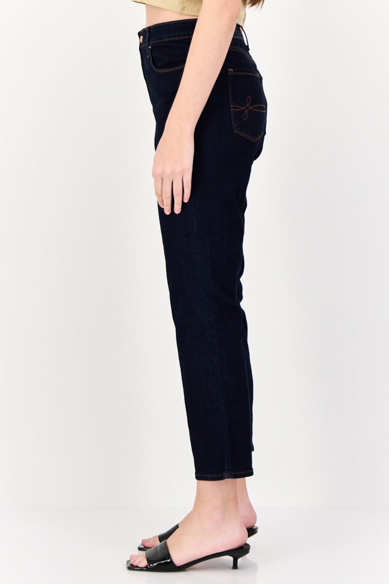Women Regular Fit  Dark Washed Stretchable Cropped Jeans, Navy