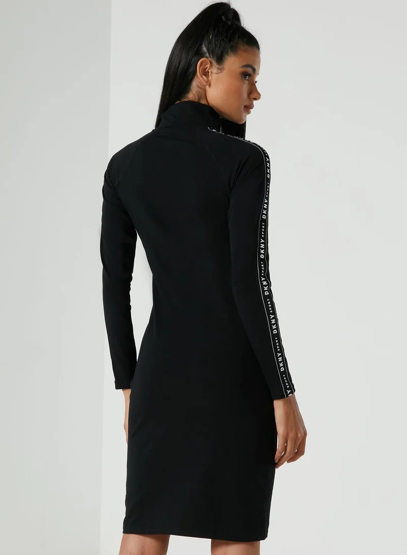 DKNY Mock Neck Zip Detail Dress