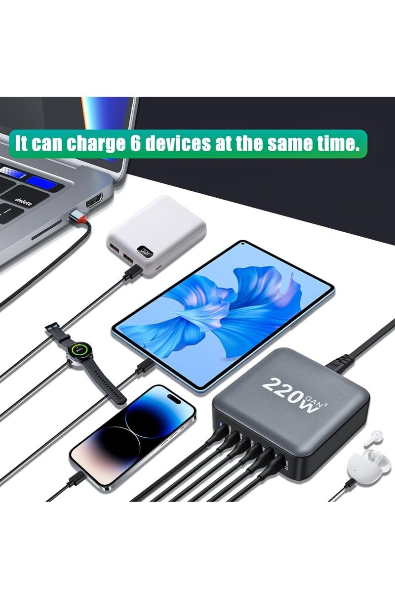 Barakah 220W GaN III 6 Ports USB C Fast Charging Station Hub Block Portable Wall PD Charger - Image 3