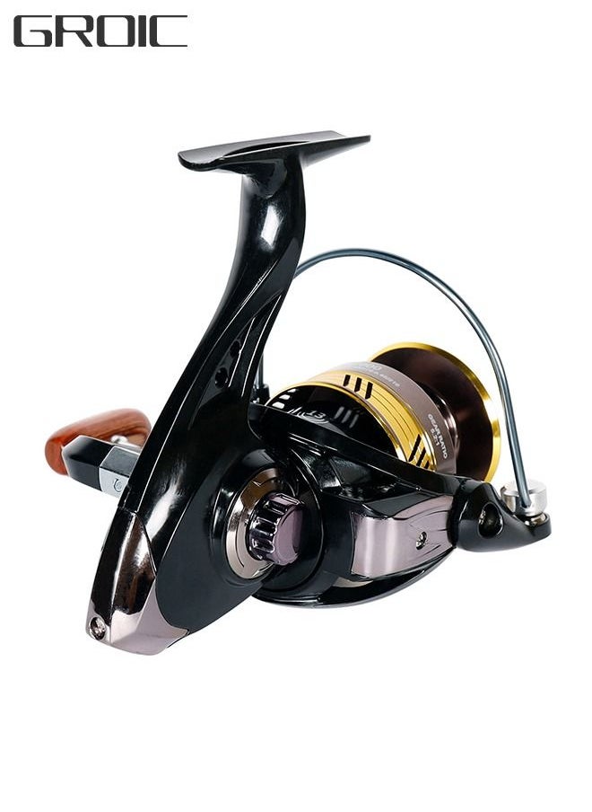 GROIC Fishing Reel Wheel Full Metal Wear Resistant Foldable Spinning Wheel Waterproof with Wooden Handle for Seawater Freshwater  - Image 1