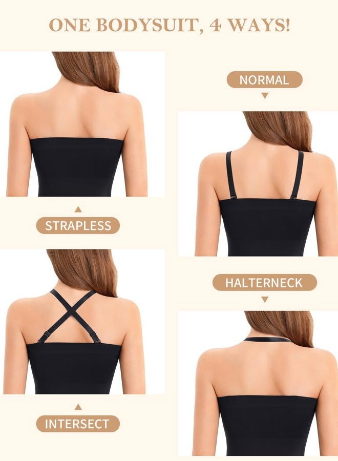 Irisnaya Strapless Shapewear Bodysuit for Women - Thong Bodysuit Tummy Control Tube Top Body Suits with Removable Strap, Black, L - Image 4