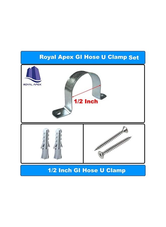 Royal Apex Galvanized (GI) U Clamps Fastener Hanger Pipe Clamps Clip with Screw and Plug, for Conduit Pipe Fixing Bracket and Support Water Pipe and Gas Pipe – 10 Pcs (1/2 Inch) - Image 3