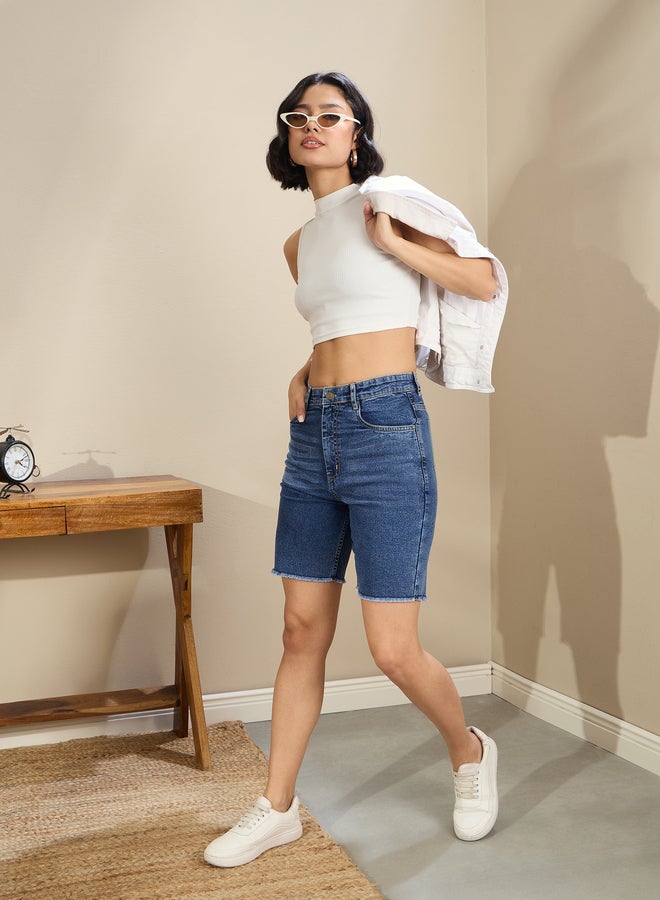 SASSAFRAS Blue High Rise Denim Shorts - Image 2