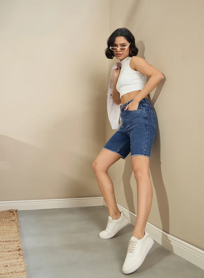 ساسافراس شورت جينز أزرق ساسافراس عالي الخصر