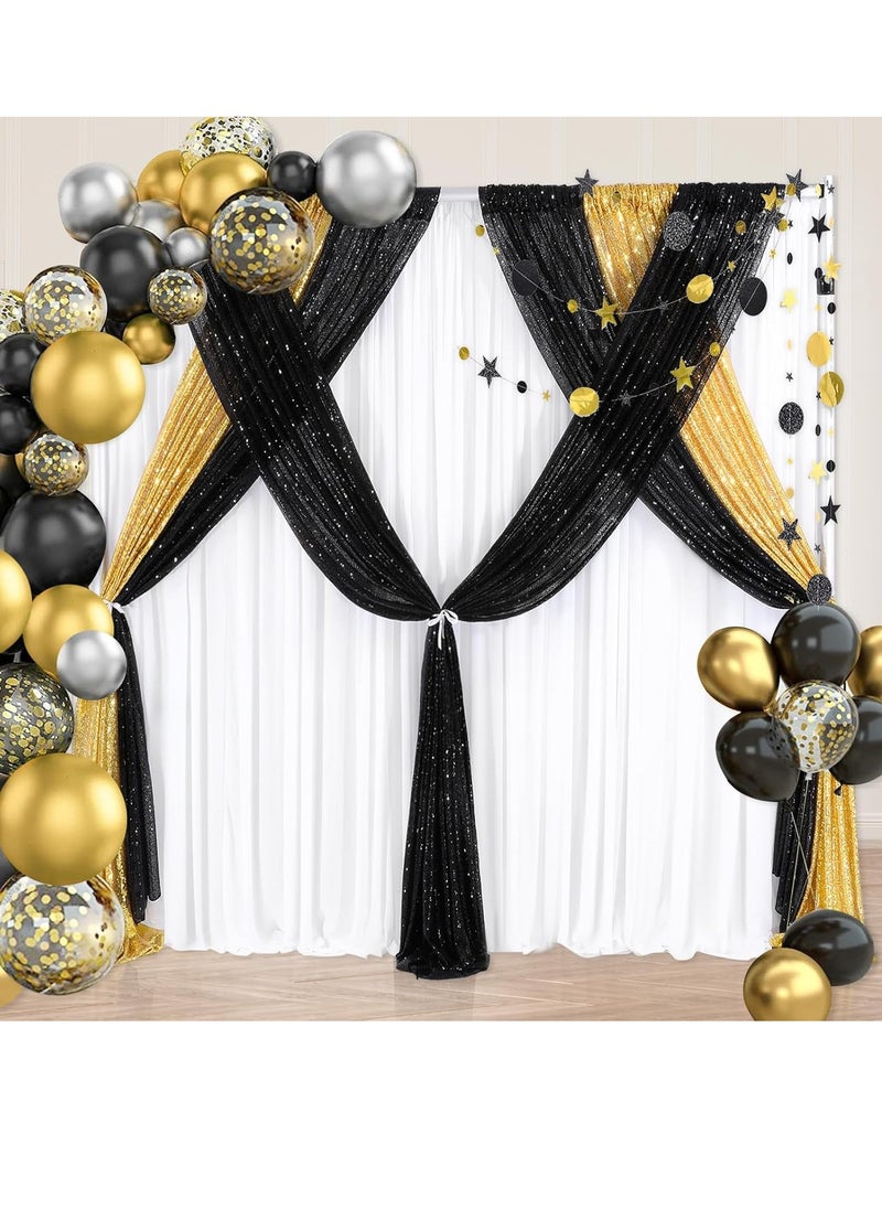 Bukela - Black Sequin Backdrop Curtain Black Backdrop 2 Panels 2ftx8ft Curtain Drapes Shiny Background for  Parties Shimmer Wall Backdrop Cloth - Image 1