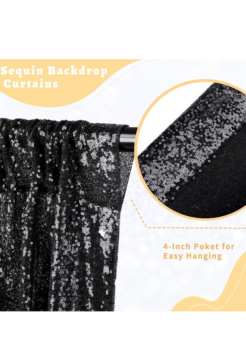 Bukela - Black Sequin Backdrop Curtain Black Backdrop 2 Panels 2ftx8ft Curtain Drapes Shiny Background for  Parties Shimmer Wall Backdrop Cloth - Image 1