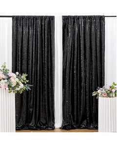 Black Sequin Backdrop Curtain Black Backdrop 2 Panels 2ftx8ft Curtain Drapes Shiny Background for  Parties Shimmer Wall Backdrop Cloth