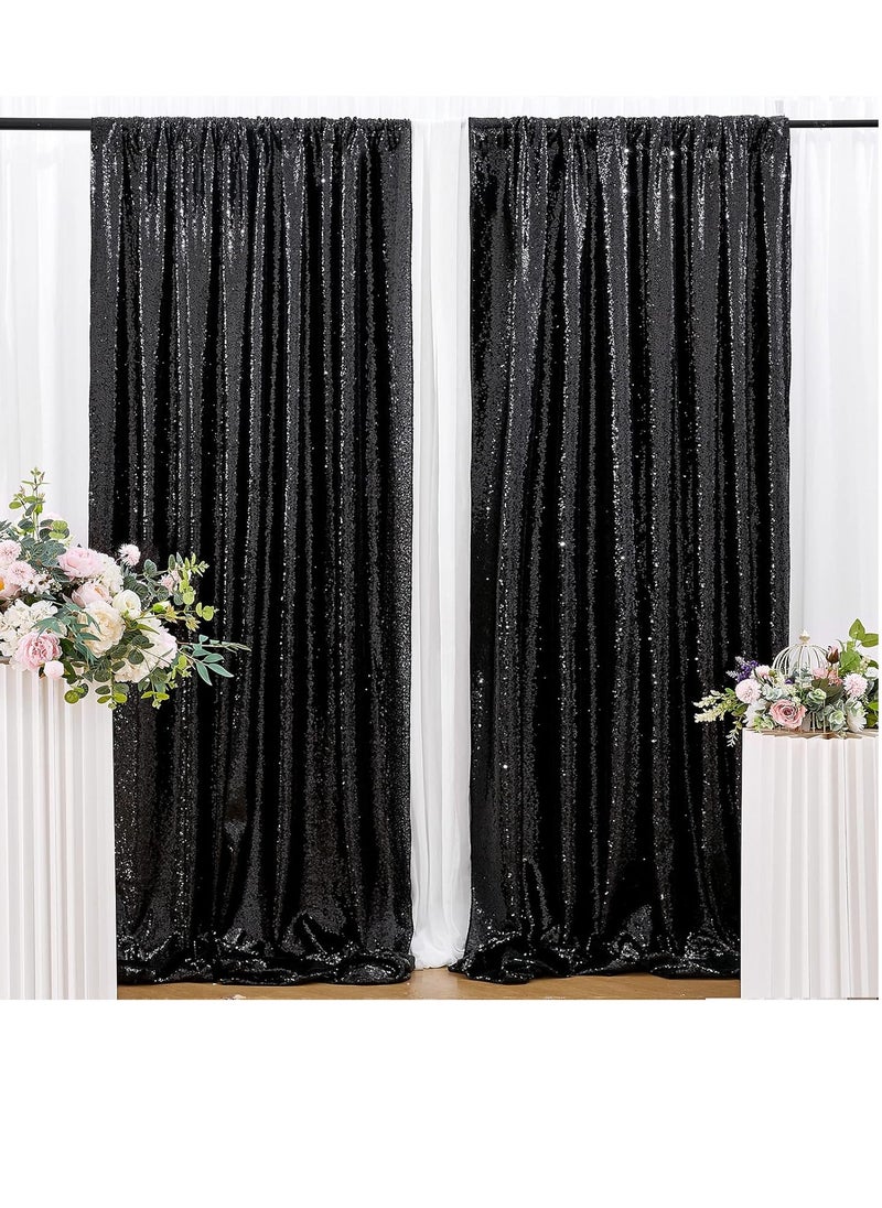 Bukela - Black Sequin Backdrop Curtain Black Backdrop 2 Panels 2ftx8ft Curtain Drapes Shiny Background for  Parties Shimmer Wall Backdrop Cloth - Image 1