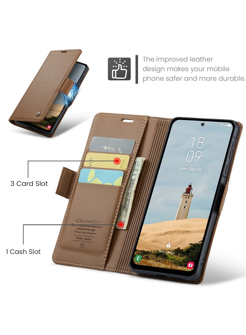 CaseMe Phone Case Luxury PU Leather Design Anti Fingerprint 023 Flip Cover Card Slot Holder Cover For Samsung Galaxy A36 (Brown) - Image 4