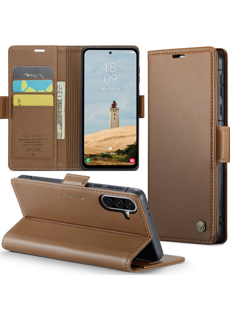 CaseMe Phone Case Luxury PU Leather Design Anti Fingerprint 023 Flip Cover Card Slot Holder Cover For Samsung Galaxy A36 (Brown) - Image 2
